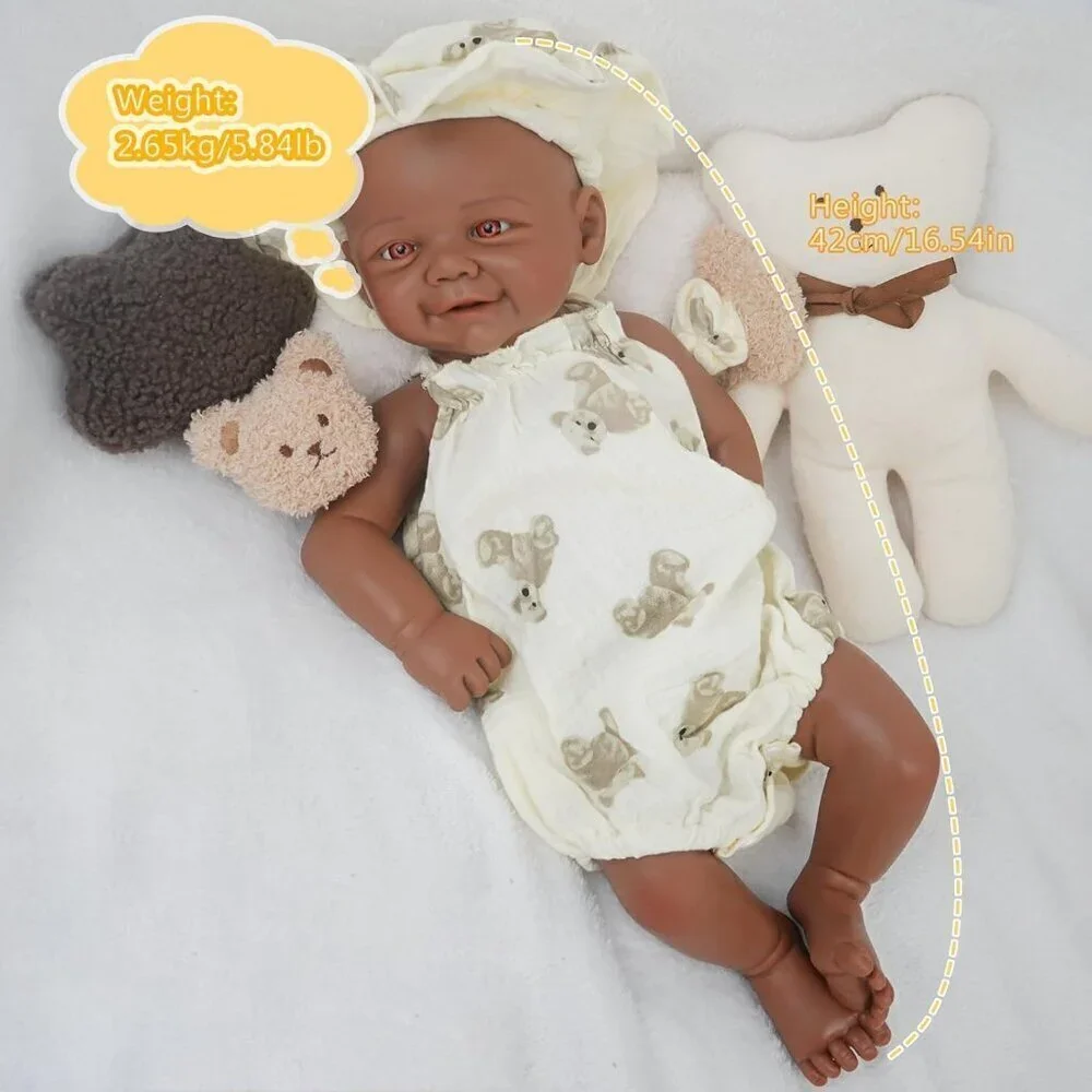 16.9in Full Silicone Not Vinyl Reborn tan Baby Girl Dolls Lifelike Reborn Baby